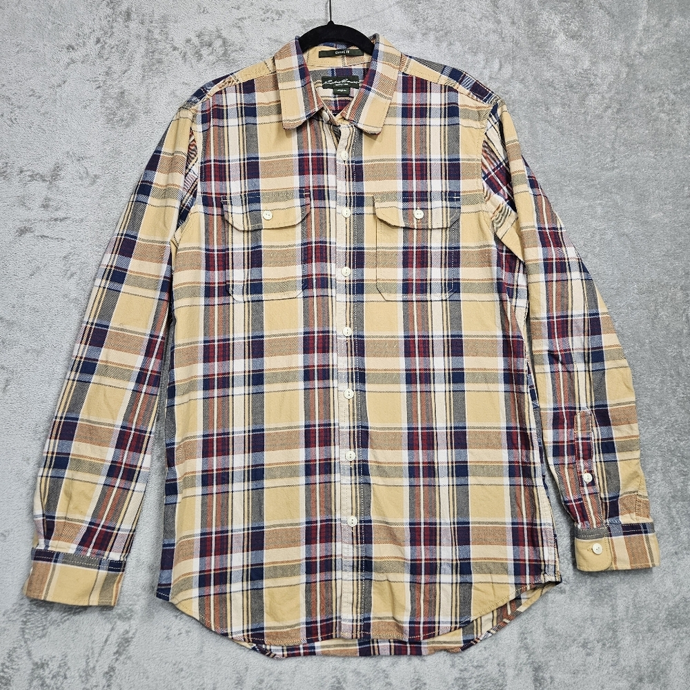 Eddie Bauer Men's Classic Fit Plaid Flannel Shirt Yellow Red Blue Large Tall
